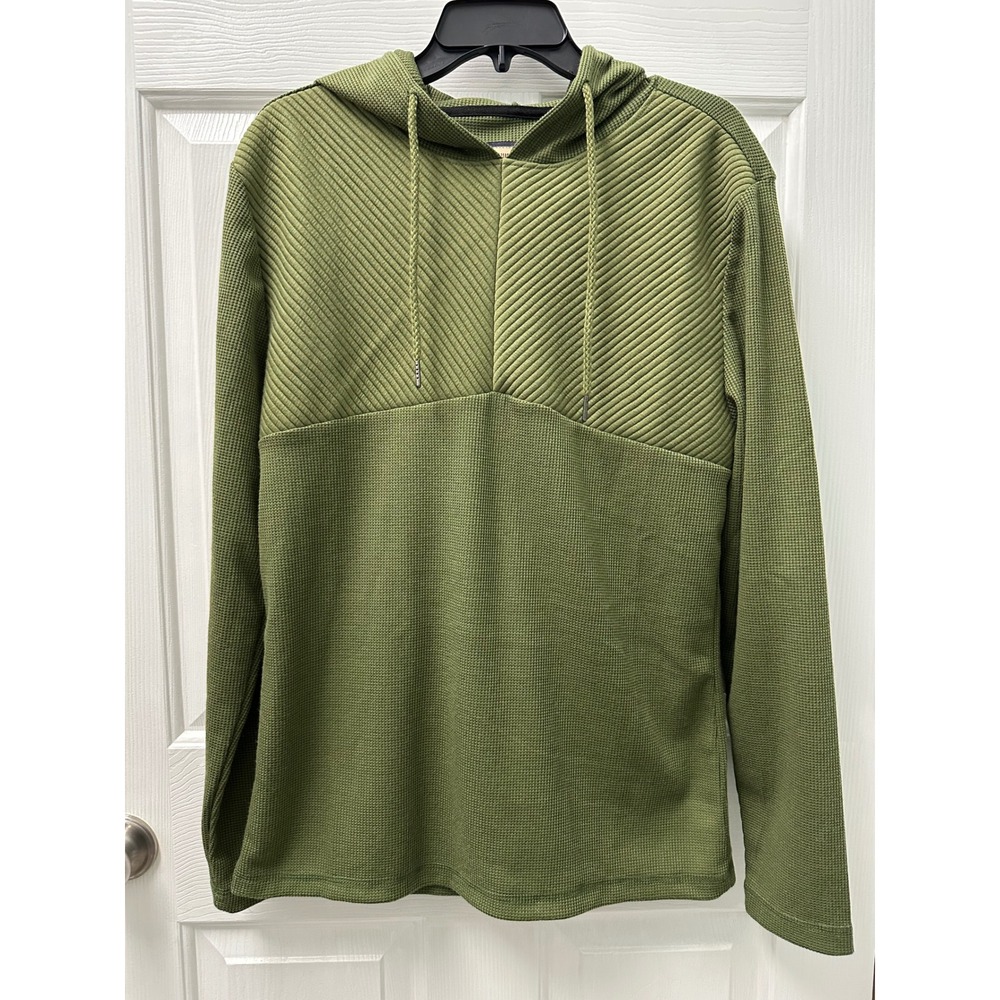 Hudson‎ & Barrow Mens Olive Green Waffle Knit Ribbed Pullover Hoodie Medium